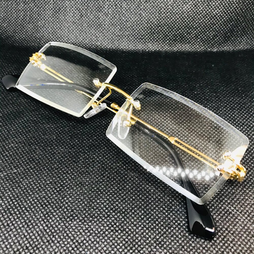 Men Hip Hop Sunglasses Square Rimless‎ Clear Lens Diamond Cut Migos Quevo Style